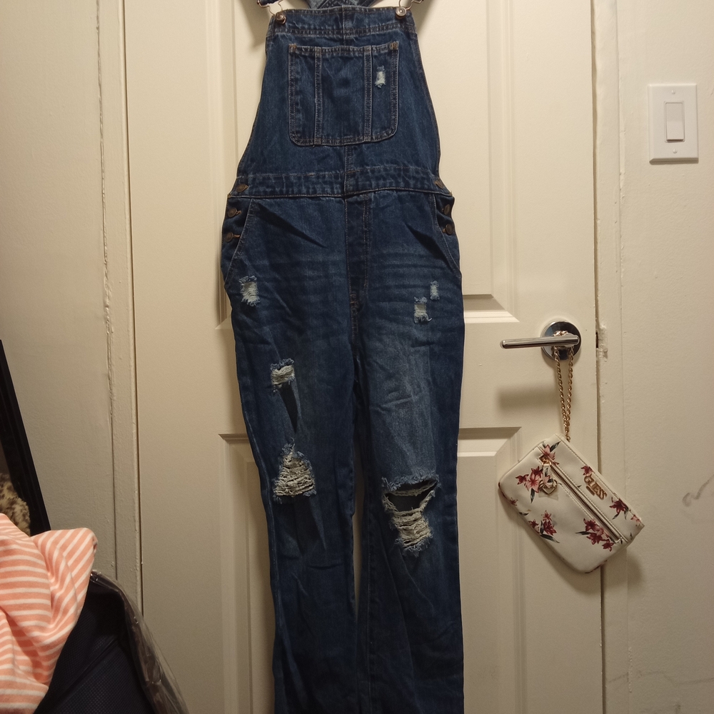 Wax Jean Distressed Blue Denim Overalls